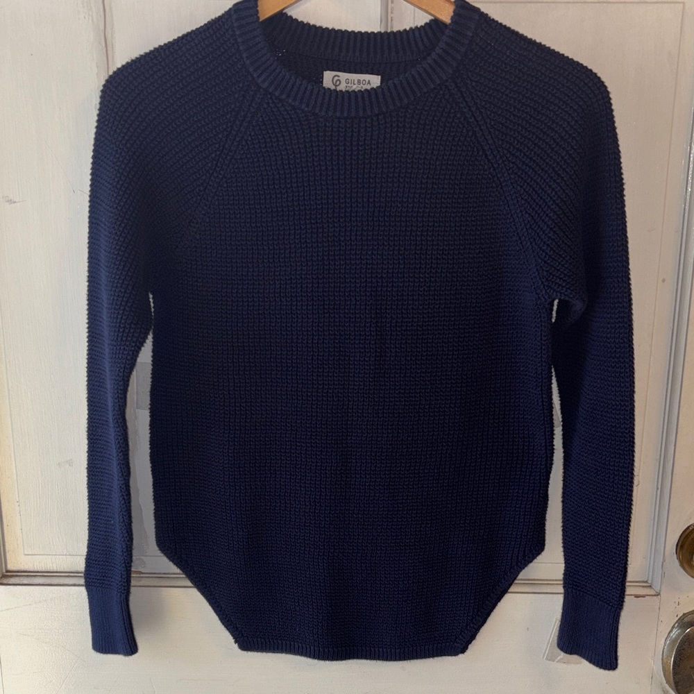 Women's Navy Crewneck Textured Knit Sweater